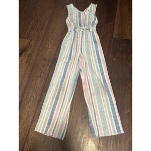 Trixxi Girl Kids XS 5/6 Sleeveless Striped Jumpsuit Blue Pink Green Wide Leg